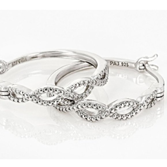 White Diamond 0.02 ctw Accent Rhodium Over Sterling Silver Hoop Earrings - Picture 3 of 4